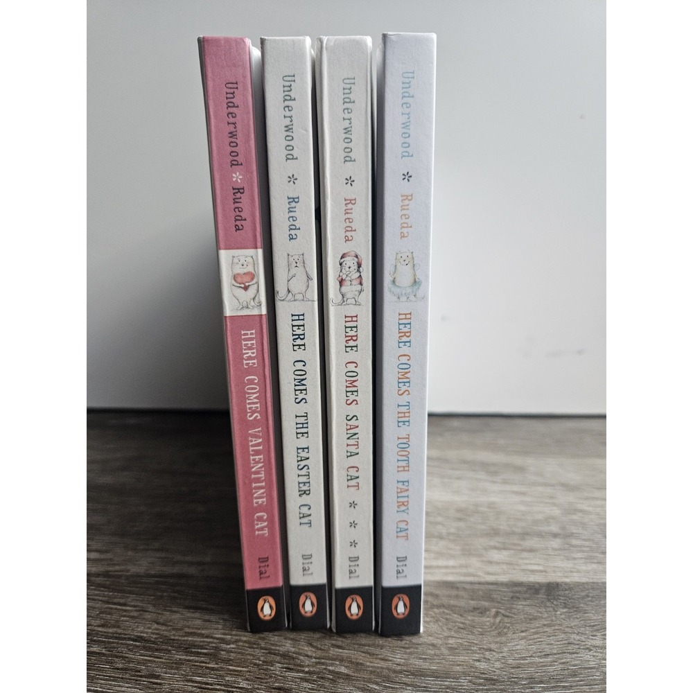 4 Book Lot: Here Comes ... Cat by Deborah Underwood Valentine Santa Easter Tooth